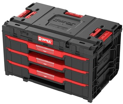 Qbrick System Werkzeugkoffer One Drawer 3 Toolbox 2.0 Black Werkzeugkasten mit 3 Schubladen IP66 Robust 36 kg Tragkraft 120 kg Belastbar Modular