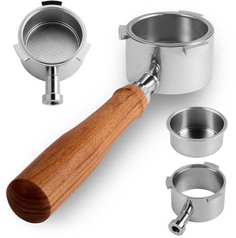 Bodenloser Siebträger 51mm 3 Ears,Siebträger Kompatibel mit DeLonghi Dedica EC680/EC685/EC850/EC885 mit 3 Ohren und Holzgriff,Filter Basket 0.3mm Pores Espresso Nadel Verteiler