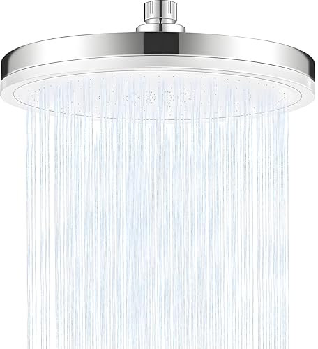 Ideal Swan Rainfall Shower Heads High Pressure, 8.8 Inch Round Large Shower Head Powerful, Universal Waterfall Showerhead with Rotating Ball Joint, Fixed Shower Head Replacement Overhead, Chrome