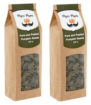 Pepo Papa Semi di Zucca Crudi – 100% Naturali, Non Salati, Qualità Premium | Ricchi di Proteine e Fibre | Adatti a Diete Keto, Paleo & Vegane | Sacchetto Richiudibile per Massima Freschezza | 2x500g