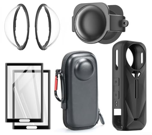 Protector Set for Insta 360 X5 Camera - Hard Shell Case + Silicone Cover + Lens Guard + Screen Protector + Storage Bag - Full Anti-Scratch Protection