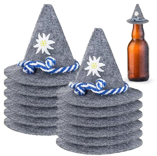 XUDUOO 12 Stück Oktoberfest Deko, Oktoberfest Accessoires, Mini Trachtenhut Tischdeko Bayrische Dekoration Bayern Party Streudeko mit Blau-Weiße Kordel 8 x 10cm