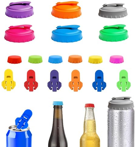 18 Stück Getränkedosen Verschluss, Bierflaschendeckel und Getränkedosenöffner Set, Silikondeckel Für Dosen, Wiederverwendbare, Bunt Silikon Deckel für Dosen für Bierflaschen, Dosen, Glasdosen