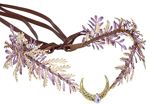 MOSTORY Elfen Krone Göttin Kopfschmuck Feenkrone für Faschingskostüme, Lila Elfenschmuck Blumenkranz für Cosplay Karneval Accessoire Halloween Party