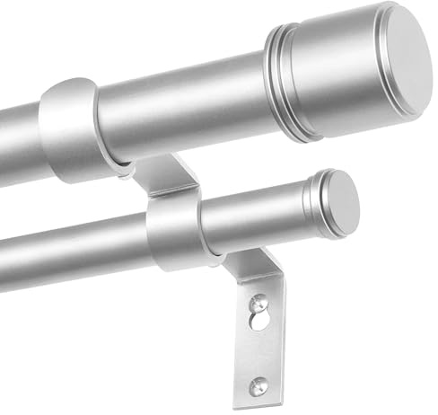 BOLITE Ausziehbare Gardinenstange 2 Läufig 90-182 cm, Vorhangstange Silber | 25 mm Metall Doppel Gardinenstange, Hochbelastbar, Wandmontage, mit Halterungen und Zubehör, für Wohnzimmer, Schlafzimmer