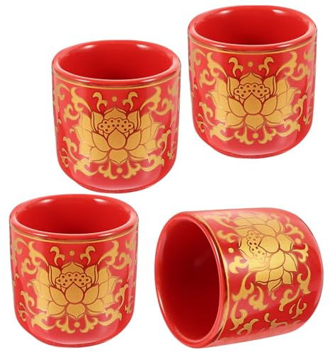 Artibetter Lot de 4 Coupes D'offrande en Céramique Rouge, Verre D'eau du Temple Tibétain, Bol Rituel de Stockage D'eau, Taille Compacte, Finition Polie à Haute Température pour Culte