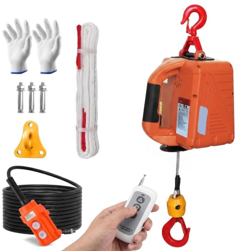 Palan électrique 500kg, Treuil électrique de Levage 1500w Avec Télécommande | Palan électrique Portable 3 en 1, avec Moteur 1500W, Câble 7,6m, Contrôle Filaire/Sans Fil, pour Garage, Atelier et Chantier
