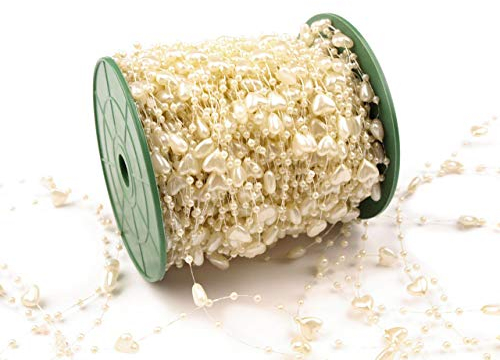 2m 10m 60m Herzen Perlenband Perlenkette Perlengirlande Perlenschnur Hochzeit Deko Perlen Tischdeko Meterware (Creme, 2 Meter)