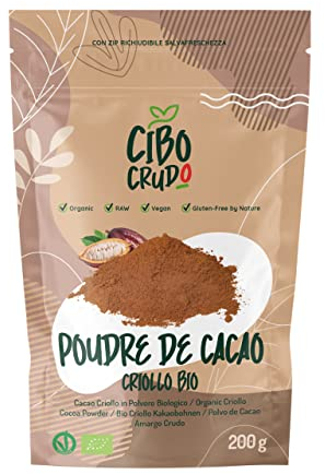 Cacao Amaro in Polvere - 200g. Cacao in Polvere Biologico Naturale e Puro lavorato a basse temperature. Cacao Crudo in Polvere Bio Ricco di Antiossidanti Magnesio Ferro Vitamina B1 e B2.