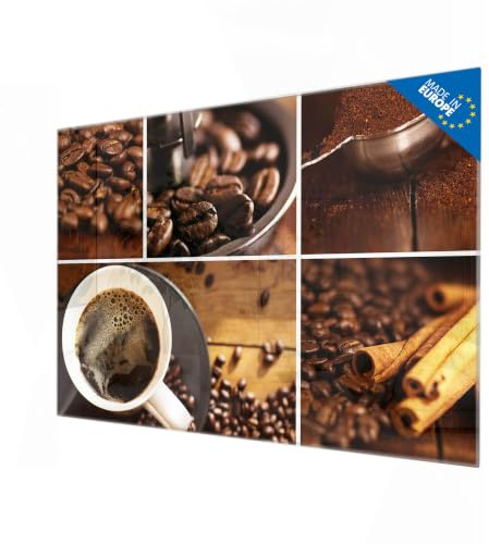 banjado Magnettafel aus Glas in 75x50cm für Küche und Rezepte | Beschreibbare Glas-Pinnwand für Rezepte und Einkaufslisten, mit Motiv Kaffee&Schokolade für die Küche