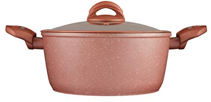 Tower Cerastone T81272RS Forged Casserole Dish with Non-Stick Coating , Soft Touch Handles and Tempered Glass Lid, 24 cm, 4.2 L, Rose Pink
