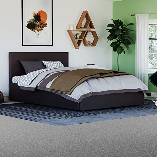 Vida Designs Lisbon Small Double Bed, 4Ft Ottoman Bed Frame Upholstered Faux Leather Headboard Low Foot End Bedroom Furniture, Brown (UKFR Certified)
