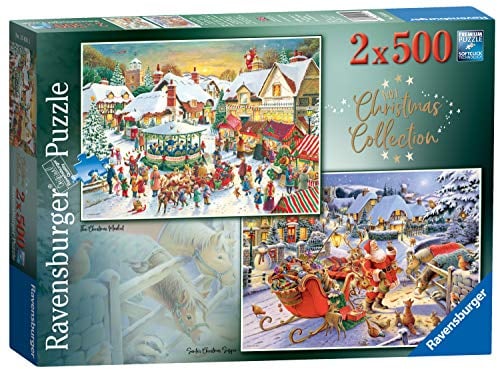 Ravensburger Collection No.1 Market & Santa’s Christmas Supper 2X 500 Piece Jigsaw Puzzles for Adults and Kids Age 10 Years Up