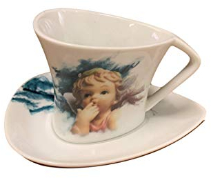 Servizio da tè 6 tazze e 6 piattini in porcellana con stampa Angelo Nàvel, confezionato con elegante scatola da regalo