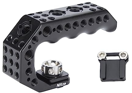 Nitze ARRI Top Hanlde,Camera Cage Griff mit mit 3/8 ARRI Locating Pins,Oberer Kameragriff mit Cold Shoe Adapter,Universal Video Rig für DSLR-Kamera und Käfigs (Lil Stinger Handle) -PA28M-BK