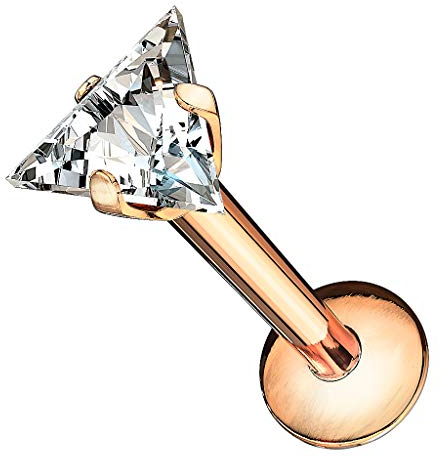 Piercing Stab Stecker Lippenpiercing Ohrpiercing Labret Lippe Ohr Tragus Helix Platte mit Dreieck Kristall Glitzer Strass Stein Klein 8mm Rosegold