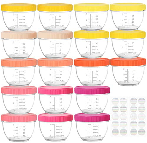 Youngever 18 Sets 120ML Baby Food Storage, Re-usable Baby Food Containers with Lids, 9 Bright Pink Colors, with Lids Labels