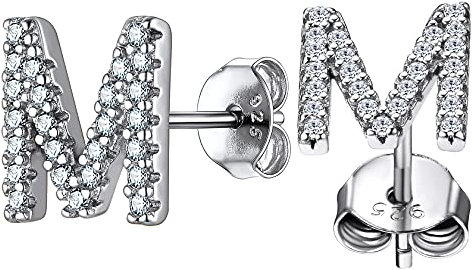 ChainsHouse A Silber funkelnder Zirkonia Ohrstecker Damen Mädchen Anfangsbuchstabe M Ohrstecker Namen Piercing Ohrschmuck mit Zirkonia Wunderbare Ohrring für Ehefrau Freundin