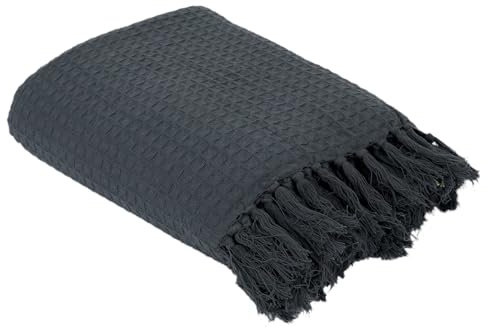 Jete de Canape Gaufre Gris Anthracite 170X250cm Deco Textile d'interieur Plaid et Jete de Lit