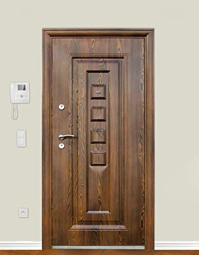 Portone Blindato 90x197 In Metallo Rivestito In Pvc E Riempito Con Lana Di Roccia Portoncino Marrone Effetto Legno P12 (Apertura interna sinistra)
