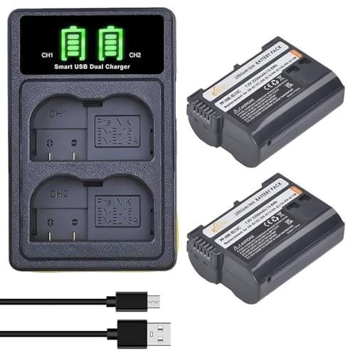 Pickle Power EN-EL15C EN-EL15 Batterie et Double Chargeur LED pour Nikon Z5 Z6 Z7 Z6II Z7II D780 D850 D7500 D500 D600 D610 D750 D800 D810 D7100 D7200 Caméra