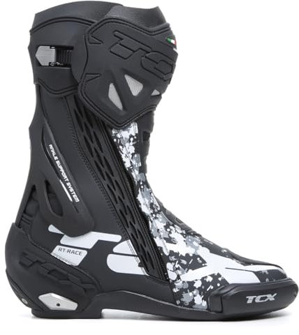 TCX Men's Rt-Race Motorcycle Boot, Black White Gray, 5 UK