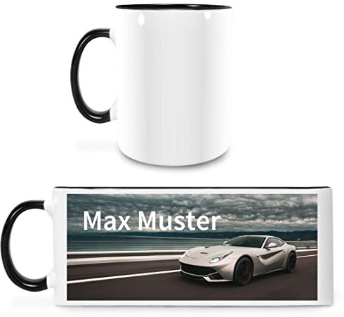 Manutextur Tasse mit Namen - personalisiert - Motiv Sportwagen 02 - viele Farben & Motive - weiß/schwarz - Größe - persönliches Geschenk mit Wunsch-Motiv und Wunsch-Name