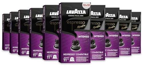 Lavazza, Espresso Maestro Intenso, 100 Aluminium Capsules Compatible with Nespresso Original Machines, Wood, Spice, & Cocoa Notes, Arabica & Robusta, Intensity 11/13, Medium Roasting
