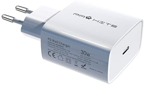 PAWHITS Chargeur USB C 30W PD 3.0 Adaptateur Secteur Rapide Compatible avec iPhone 16/15/14 Mini/13/12/11/XR/X/XS/8 Plus/iPad/Airpods