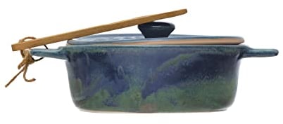 Creative Co-Op Stoneware Brie Baker with Bamboo Spreader