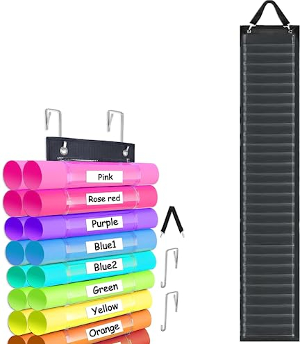 Étagère de Rangement en Vinyle,60 Trous Organiseur de Rouleau en Vinyle avec d'étiquettes vierges,Support de Rouleau de Vinyle pour Feuilles de Vinyle,Papier de Transfert Thermique,Papier d'Emballage