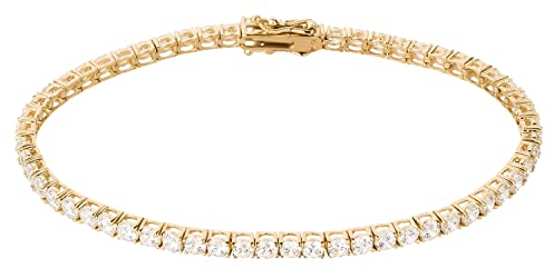 Ardeo Aurum Damen Armband aus 375 Gold Gelbgold mit Zirkonia Tennisarmband 3,0 mm Breite und 19 cm Länge mit Sicherheitsverschluss