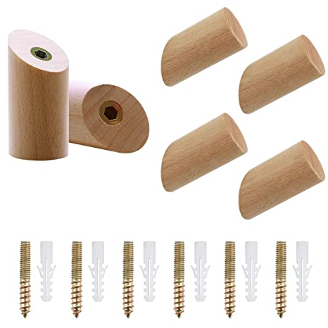 MAIXINNEW 6 Pezzi Ganci Appendiabiti in Legno da Parete (3 x 6 cm), Gancio Singolo Legno per Cappotto per Appendere Vestiti, Cappello, Sciarpe