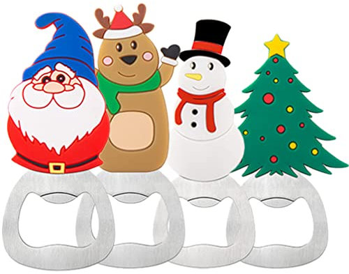 Tofficu 4pcs Christmas Bottle Opener Christmas Xmas Party Bottle Openers Bulk Christmas Beer Openers Metal opener Xmas Themed Bottle Opener Santa Wine Stopper