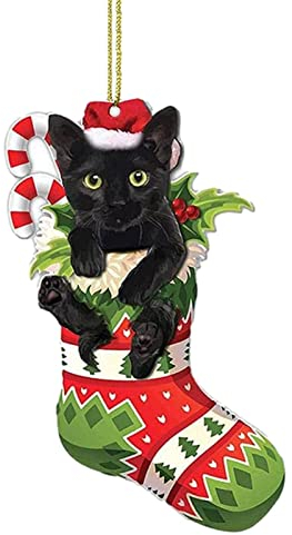 Christbaumschmuck Sets kleine 3D-Weihnachtsdekorationen Kinderweihnachtsfeierzubehör Autozubehör Hängende Verzierung Weihnachtsschmuck Schwarze Katze 2D-Verzierungen mit schwarzer Katze
