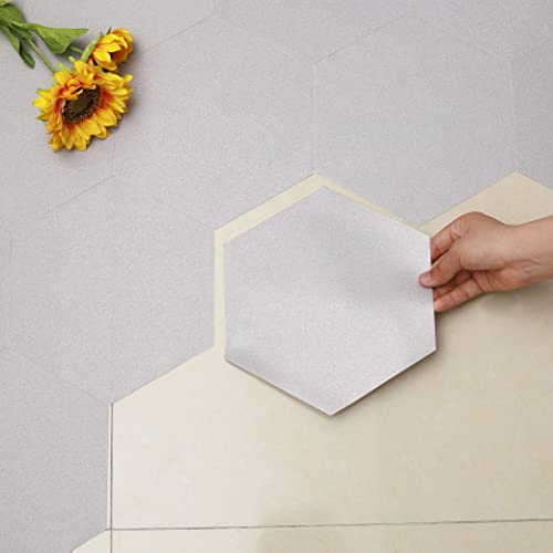 Hode PVC Bodenbelag Vinylboden Selbstklebend Fliesen Klebefliesen Boden Hellgrau Sechseck 11cm Wasserdicht 0,3m² 10 Fliesen