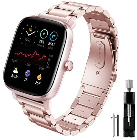 Syxinn 20mm Stainless Steel Strap for Amazfit GTS Series and Bip 3 Pro - Metal Replacement Watch Band Compatible With Multiple Models for Men and Women