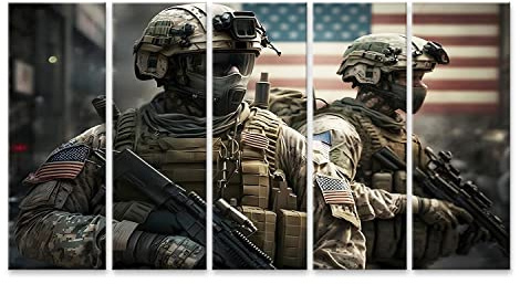 islandburner Bild auf Leinwand Us Army Soldaten Waffe Vereinigte Staaten Flagge Zwei Us Army Soldaten tragen Wa Bilder Wandbilder Poster IVCE-5P