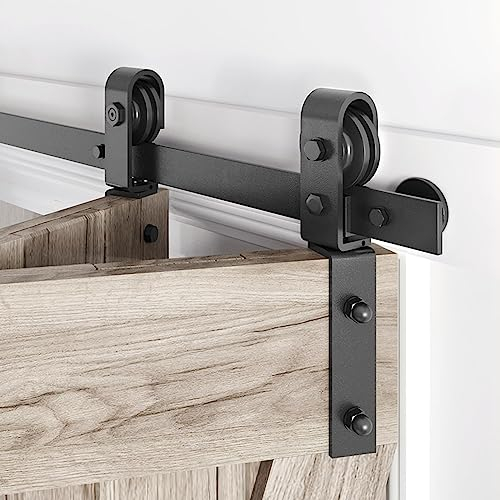 Roymelo 28 Bifold Sliding Barn Door Hardware Track Kit,Side Mounted Black J Shape Roller,Smoothly and Quietly,Assembly Easy,Fit Double 12 Bi-Folding Doors (Door Not Included)