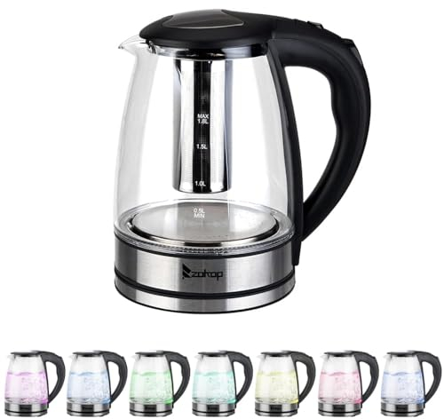2000W 1.8L Electric Glass Kettle with LED Light, Boil Dry Protection & Auto Shut Off, Jug Kettle for Hot Water Tea Coffee, UK Plug