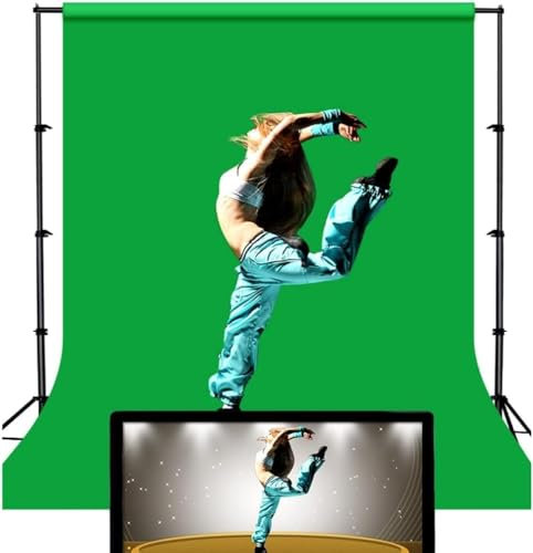 HACSYP Background for photography, Green Virtual Background With Stand And 4 Clips, Chroma key Green Screen