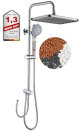GAOZHI Duschgarnitur mit Regendusche, Duschset ohne Armatur Regendusche Set Duschsystem mit Wassersparender Duschkopf 30x20cm Kopfbrause Eckig, Verstellbarer Duschstange 60-107Cm Chrom