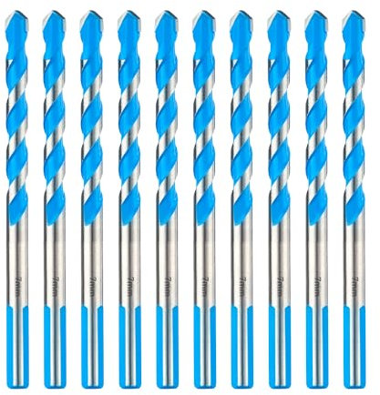 Toolant 7mm Carbide Masonry Drill Bit Set, Shockproof Hammer Drill Bit Set for Concrete/Tile, Industrial Strength - Box of 10