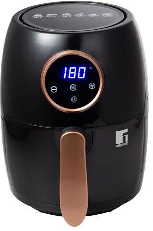 BERGNER Copperly - Freidora De Aire de Potencia 1000 W – Capacidad de Dos Litros - Termostato ajustable: 80 a 200°C - Temporizador Ajustable Con Alarma - Olla Extraíble Con Revestimiento Antiadherente