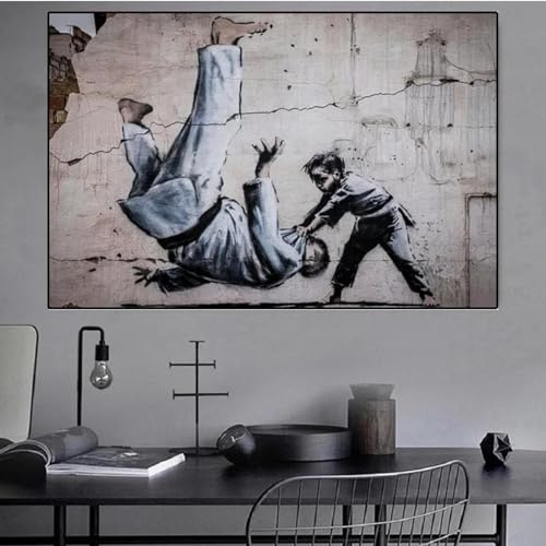 Judoka Wing Chun Chinesisches Kung Fu Leinwandgemälde Banksy Graffiti Wandkunst Poster Modernes Fitnessstudio Galerie Dekor Wandbild 80 x 120 cm rahmenlos