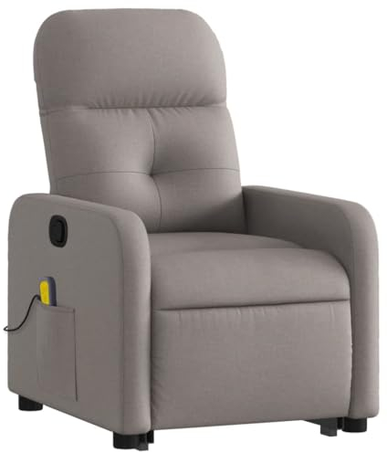 vidaXL Massagesessel, Sessel mit Aufstehhilfe, Relaxsessel mit Liegefunktion Vibrationsfunktion, Fernsehsessel Liegesessel Aufstehsessel, Taupe Stoff