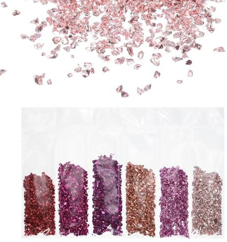 sourcing map 6 Colors Crushed Glass Glitters 2-4mm Irregular Chips Sequins, Metallic Chunky Glitters Stones for Resin Art, Nail Craft (Red/Lavender/Violet/Brown/Pink/Rose Gold, 1.06 oz/ 30g)