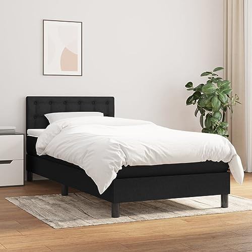 QZZCED Hotelbett Tagesbett Familienbett Gästebett Boxspringbett mit Matratze Schwarz 90x200 cm Stoff für Schlafzimmer, Gästezimmer