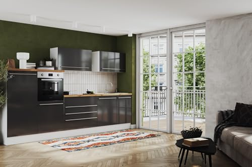 respekta Küche Küchenzeile Induktion Kochfeldabzug Backdraft Grau Gabriel 320