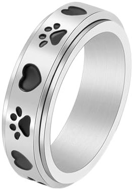 Stfery Edelstahlring für Damen, 6mm Ringe Silber Herz Paw Print Spinner Verlobungsring Frauen